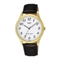 Ceas barbatesc Q&Q carcasa aurie, curea neagra C00A-007PY