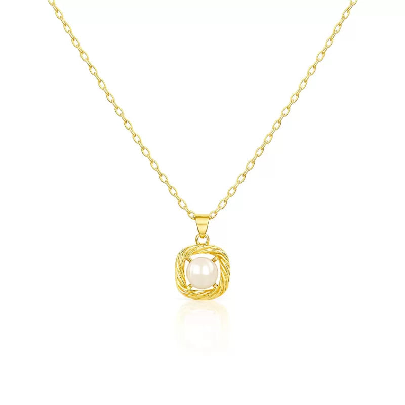 Colier din argint 925 placat cu aur, pandantiv perla
