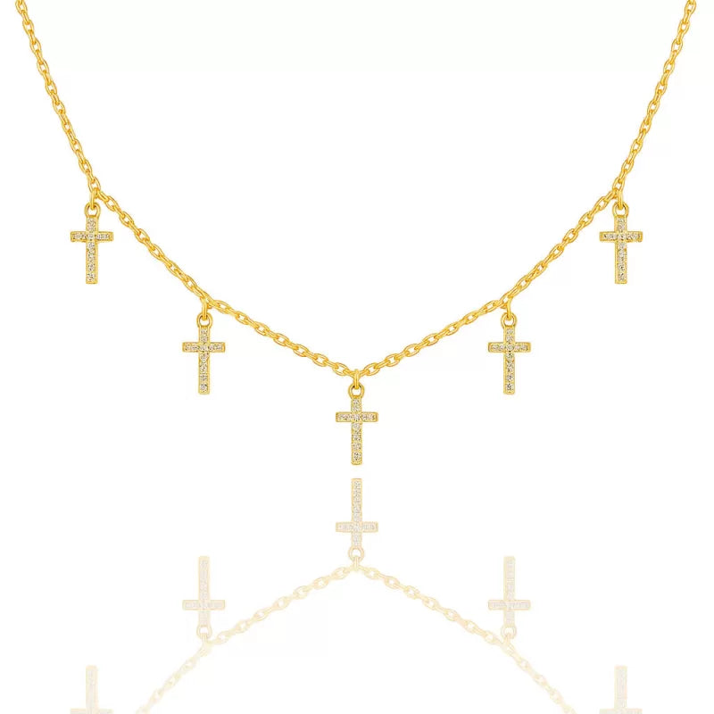 Colier din argint 925 placat cu aur, pandantive cruci