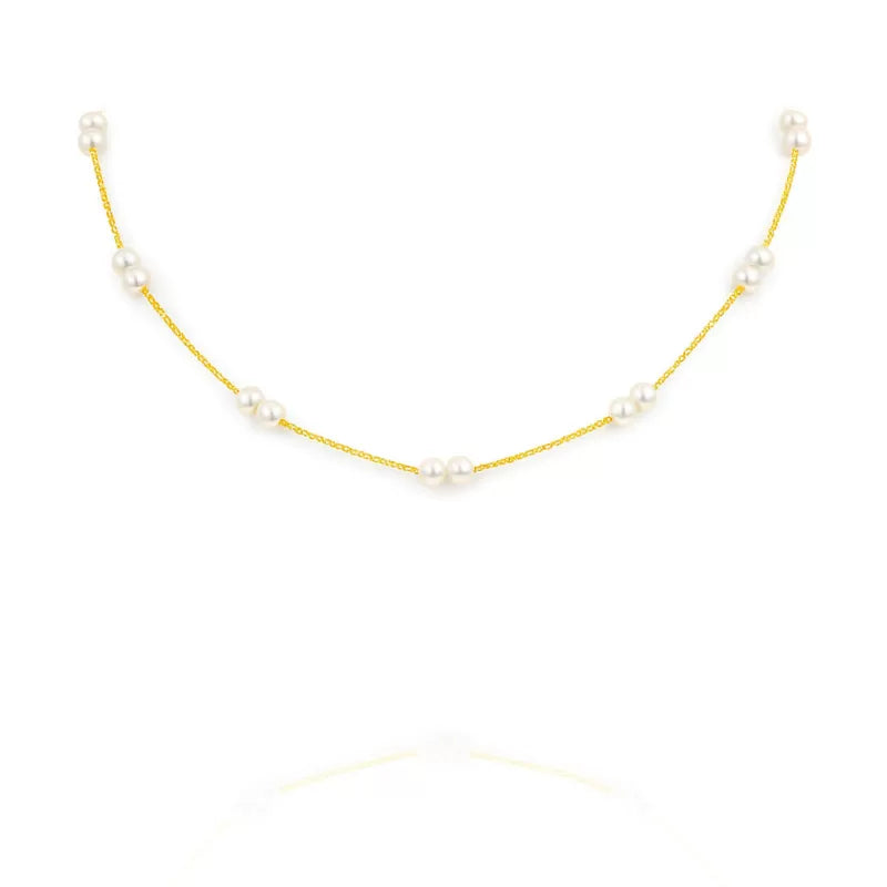 Colier din argint 925, placat cu aur, perle albe