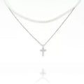 Colier dublu cu perle si pandantiv cruce din argint 925